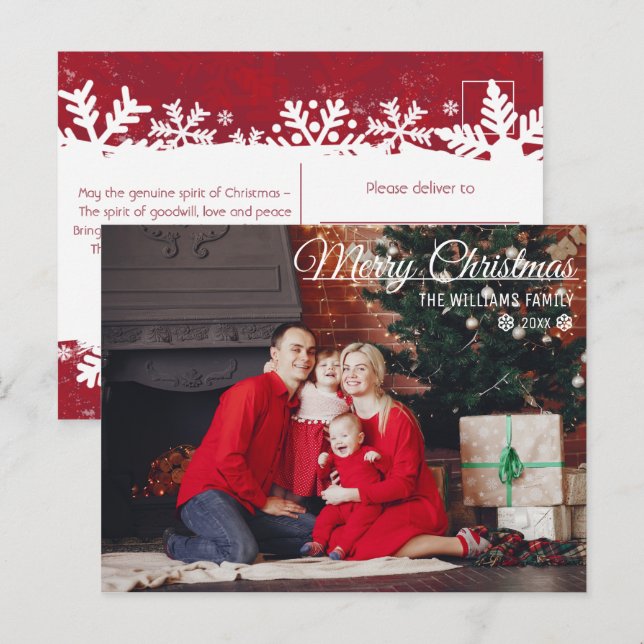 Merry Christmas Typography Family PHOTO wishes Pos Postcard (Front/Back)