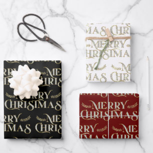 Merry Christmas typography faux glitter texture Wrapping Paper Sheets