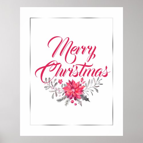 Merry Christmas Typography  Floral Bouquet No4 Poster