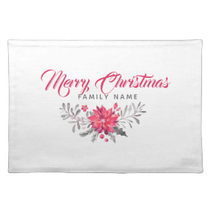 Merry Christmas Typography & Floral Bouquet Placemat