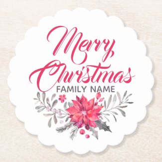 Merry Christmas Typography &amp; Flowers Bouquet