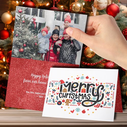 Merry Christmas Typography Folded Holiday Card