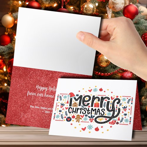 Merry Christmas Typography Folded Holiday Card