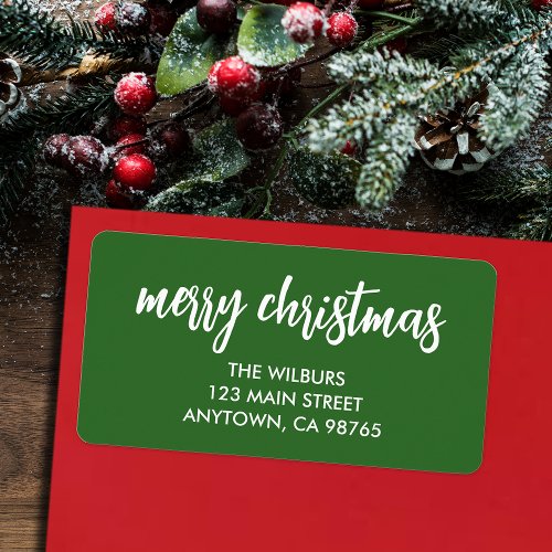 Merry Christmas Typography Green Return Address Label