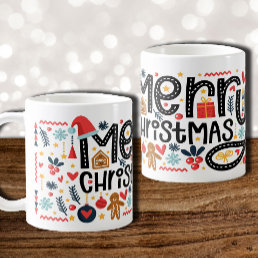 MERRY CHRISTMAS Typography Holiday Coffee Mug