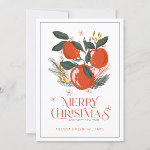 Merry Christmas typography Holiday fruit bouquet Card