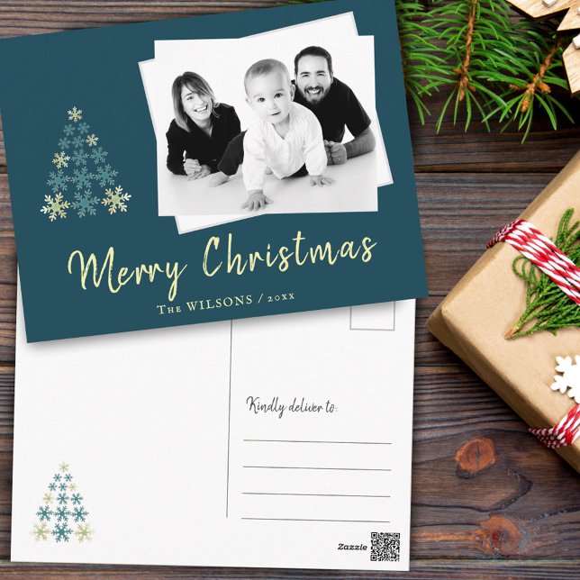 Merry Christmas Typography Holiday Photo Postcard (Creator Uploaded)