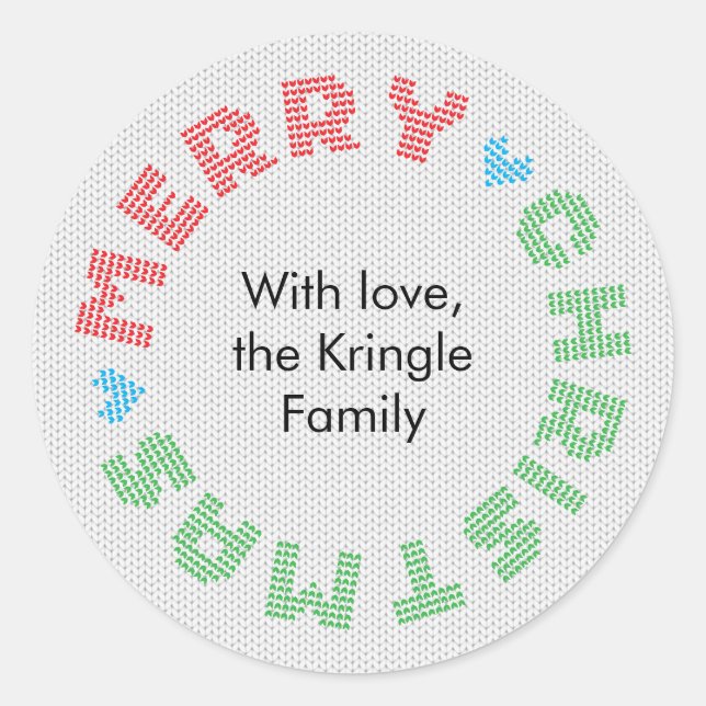 Merry Christmas Typography Holiday Wreath Classic Round Sticker (Front)