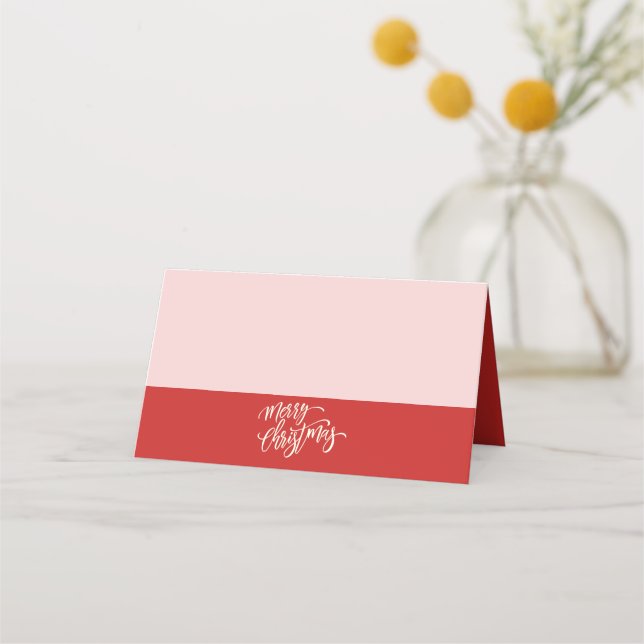 Merry Christmas Typography in Red | Holiday Place Card (Back)