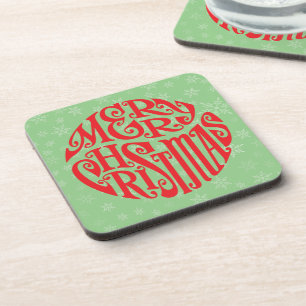 Merry Christmas Typography Joyful Greetings Beverage Coaster