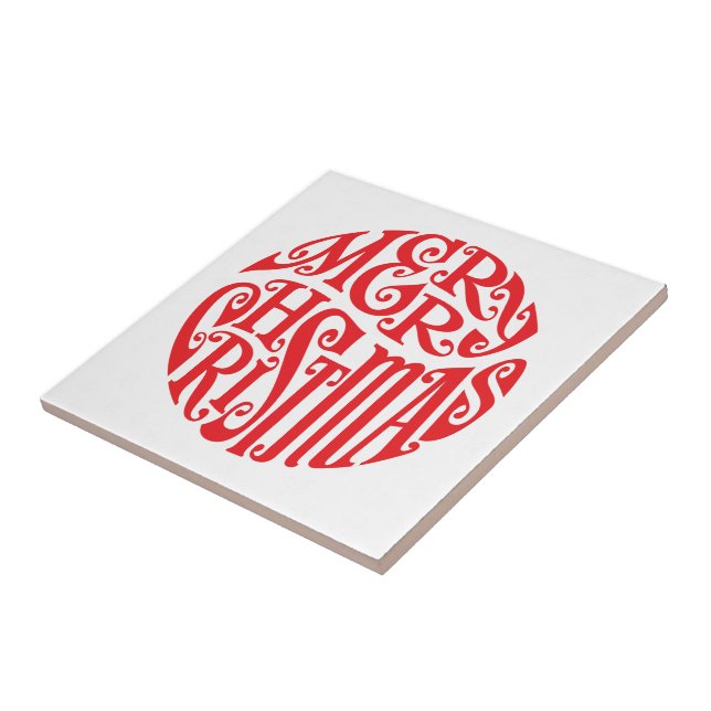 Merry Christmas Typography Joyful Greetings Ceramic Tile (Side)