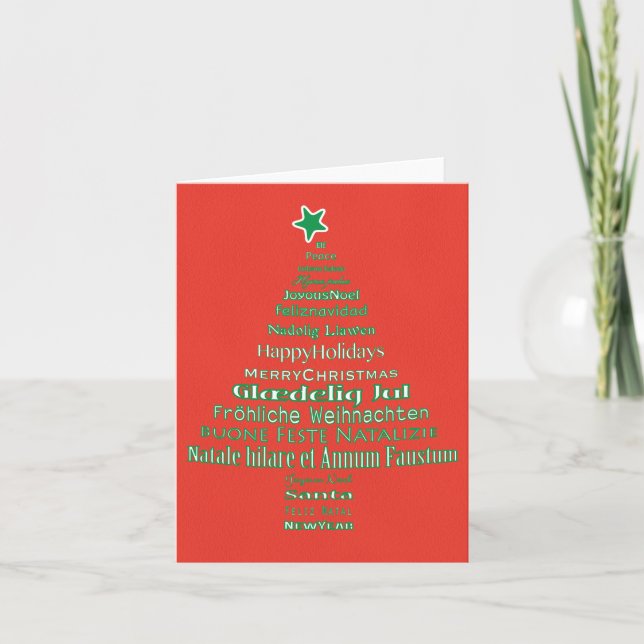 Merry Christmas Typography Language Tree   Note Card (Front)