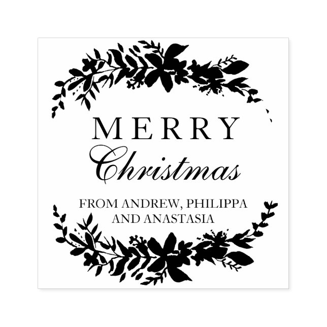 Merry Christmas typography leaf chic winter Rubber Stamp (Imprint)