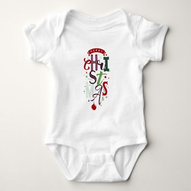 Merry Christmas Typography Lettering Colorful  Baby Bodysuit (Front)