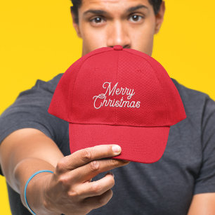 Merry Christmas Typography Light Red Background Hat