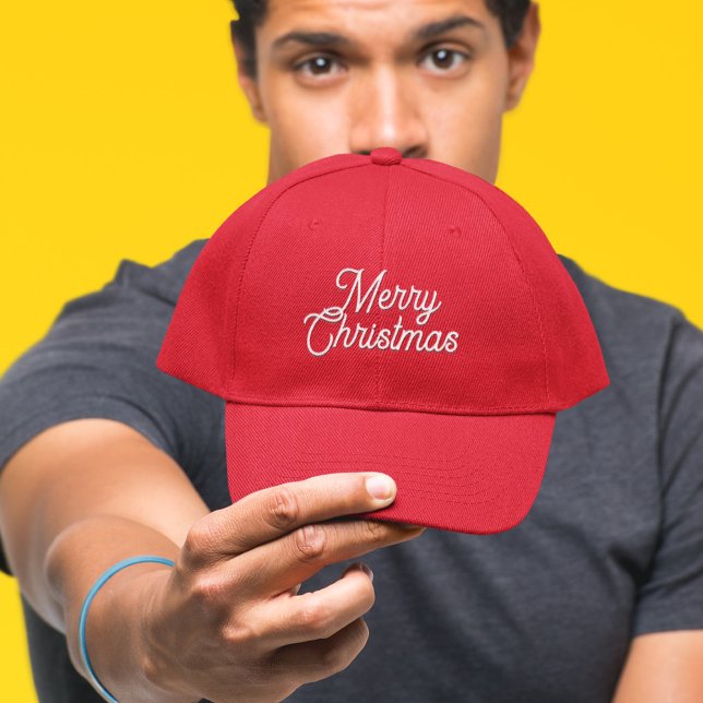 Merry Christmas Typography Light Red Background Hat (Creator Uploaded)