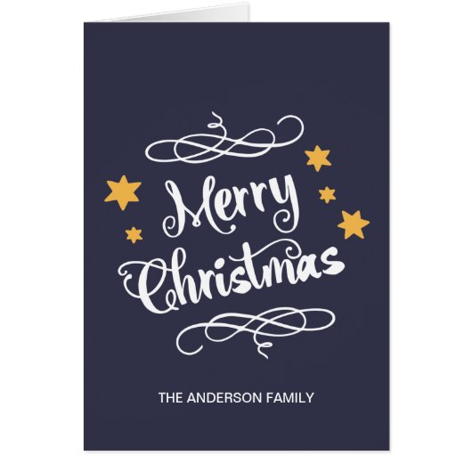 Merry Christmas Typography Midnight Blue White Cards (Front)