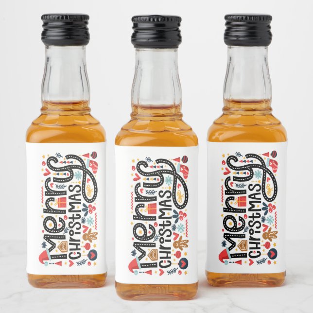 Merry Christmas Typography Mini Liquor Bottle Label (Bottles)