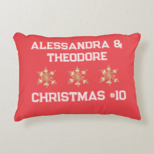 Merry Christmas typography monogram snow red white Accent Pillow