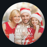Merry Christmas Typography Overlay Custom Photo Classic Round Sticker<br><div class="desc">Custom Photo Merry Christmas Typography Overlay - Personalized Sticker for the Coming Holidays. 
(1) For further customization,  please click the "customize further" link and use our design tool to modify this template. 
(2) If you need help or matching items,  please contact me.</div>