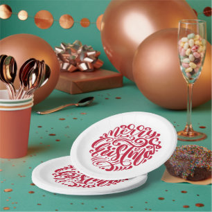Merry Christmas Typography Paper Plates