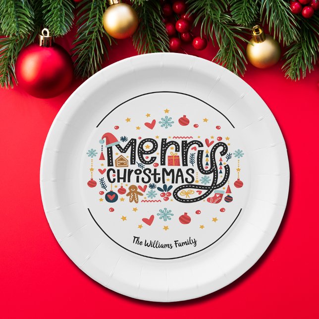Merry Christmas Typography Paper Plates (Creator Uploaded)