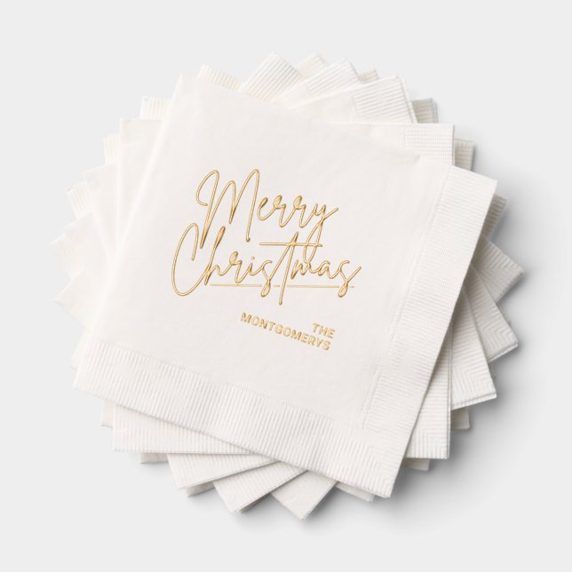 Merry Christmas Typography Party Foil Napkins (Insitu (Stacked))