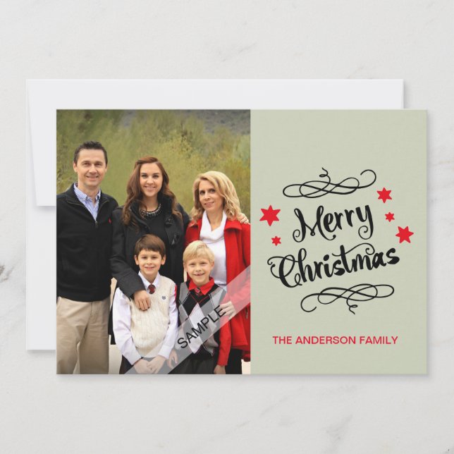 Merry Christmas Typography Personalized Photo Gray Holiday Card (Front)