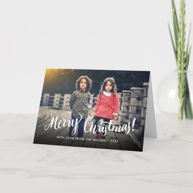Merry Christmas Typography Personalized Photo Holiday Card (Front)
