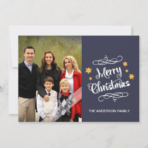 Merry Christmas Typography Personalized Photo Red Holiday Card