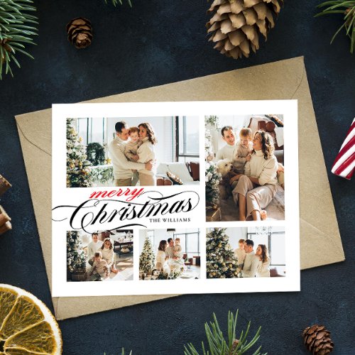 Merry Christmas Typography Photo Collage Postcard