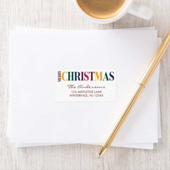 Merry Christmas Typography Rainbow Label (Insitu)