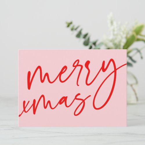 Merry Christmas Typography Red  Pink Holiday Card