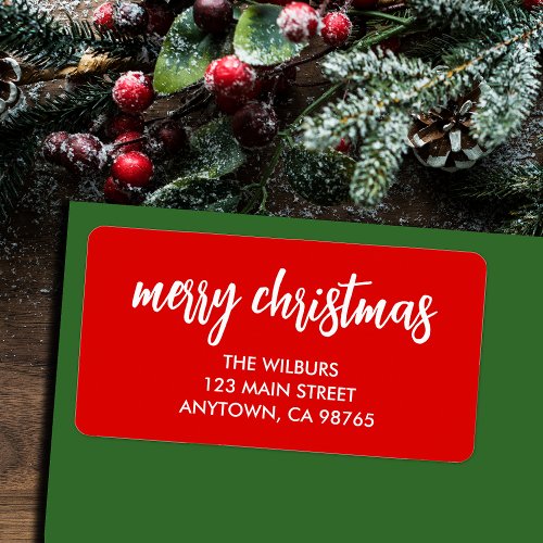 Merry Christmas Typography Red Return Address Label