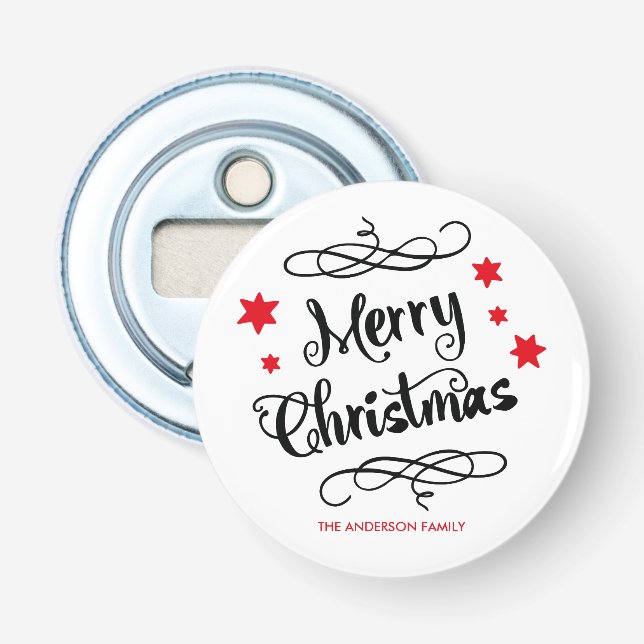 Merry Christmas Typography Red White Bottle Opener (Front)
