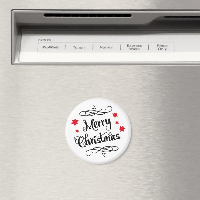 Merry Christmas Typography Red White Magnet (In Situ (Dishwasher))