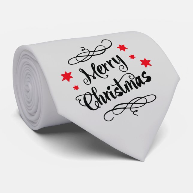 Merry Christmas Typography Red White Neck Tie (Rolled)