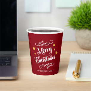 Merry Christmas Typography Red White Paper Cups