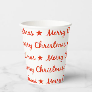 Merry Christmas Typography Red White Pattern Paper Cups