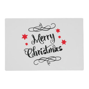 Merry Christmas Typography  Red White Placemat