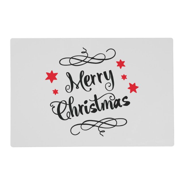 Merry Christmas Typography  Red White Placemat (Front)
