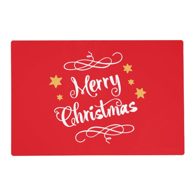 Merry Christmas Typography  Red White Placemat (Front)