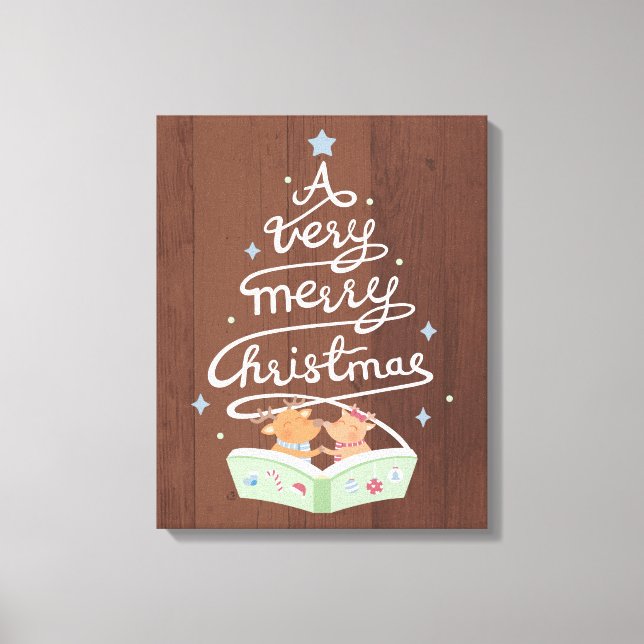 Merry Christmas Typography Reindeers Canvas Print (Front)