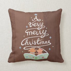 Merry Christmas Typography Reindeers Throw Pillow