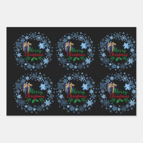Merry Christmas Typography Retro Text Wrapping Paper Sheets