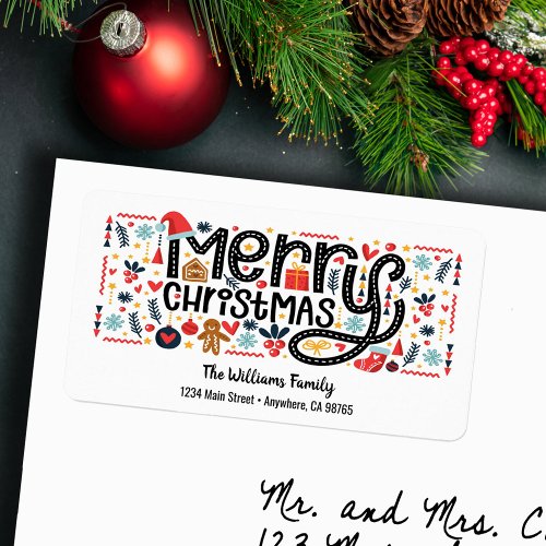 Merry Christmas Typography Return Address Label