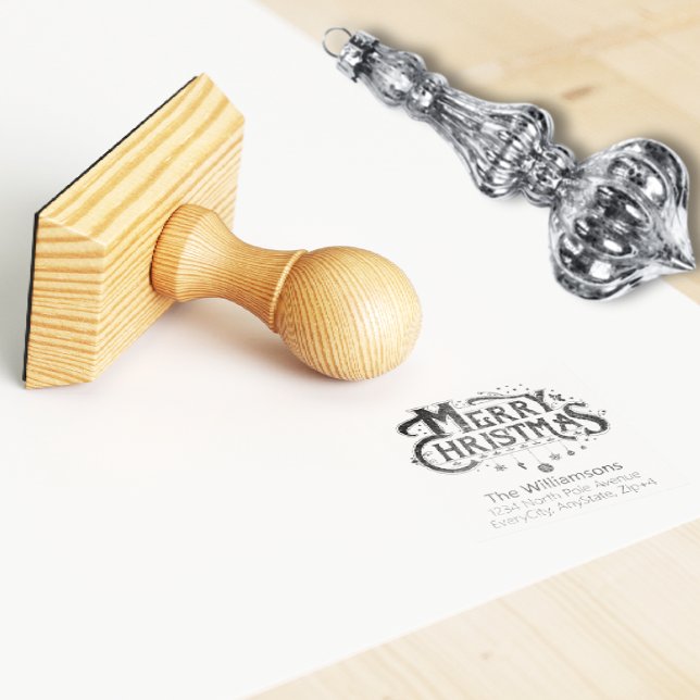 Merry Christmas Typography Return Address Rubber Stamp (Creator Uploaded)