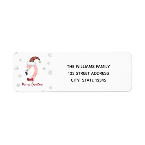 Merry Christmas Typography Santa Flamingo Return Label