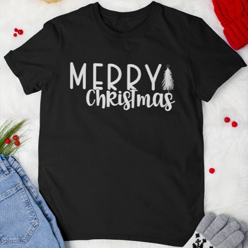 Merry Christmas Typography Script Christmas Tree T_Shirt