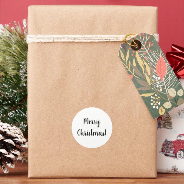 Merry Christmas Typography Script Classic Round Sticker (Holiday)